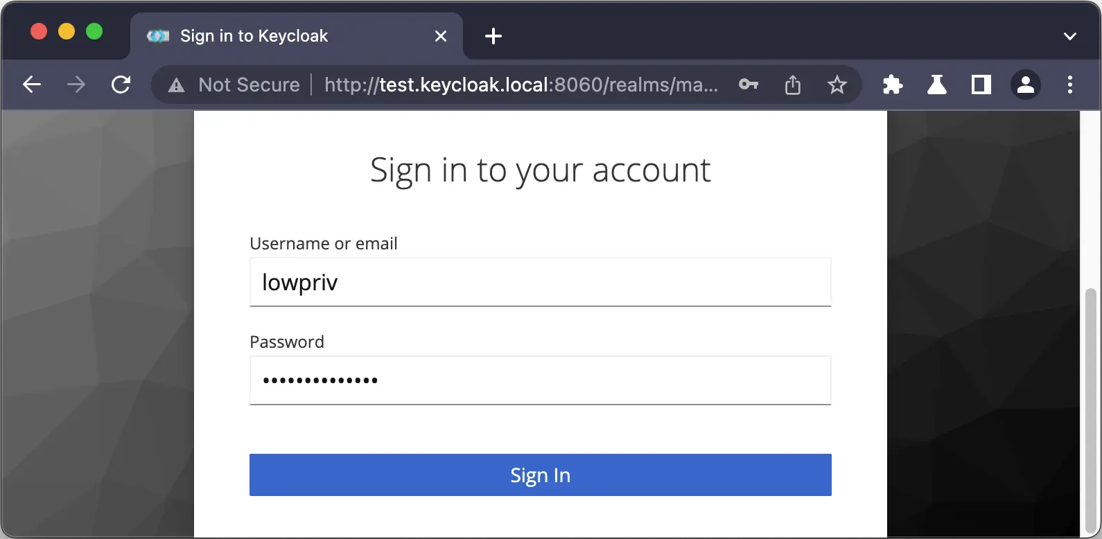 Login into Keycloak with low privileged account