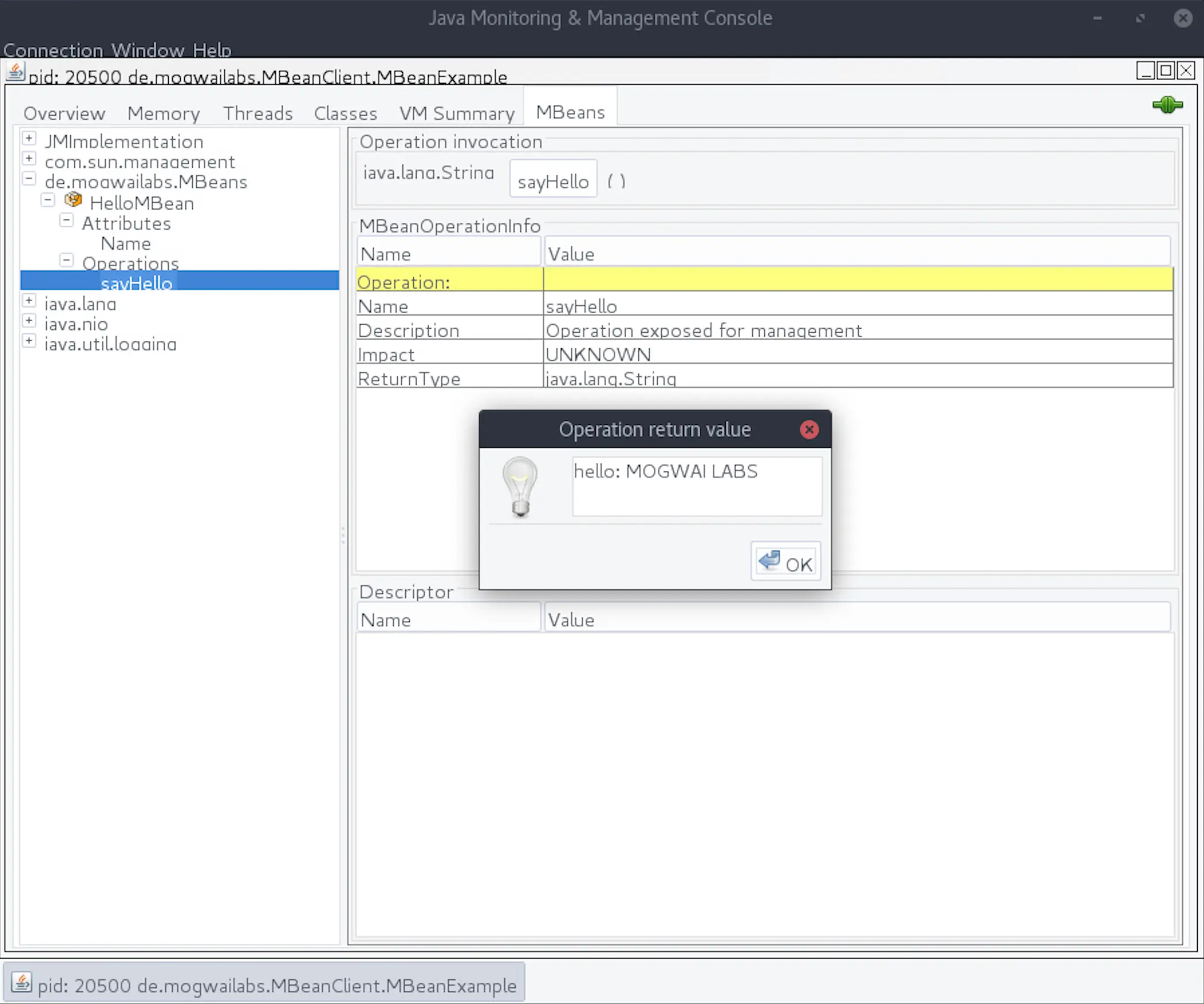 Calling a method in JConsole Calling a method through JMX, using the JConsole tool